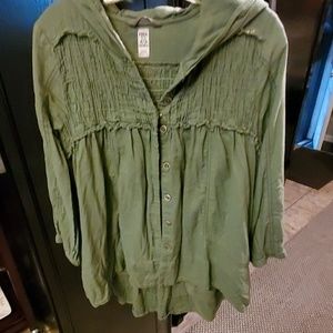 Medium Olive Green Button Up Top with Hoddie